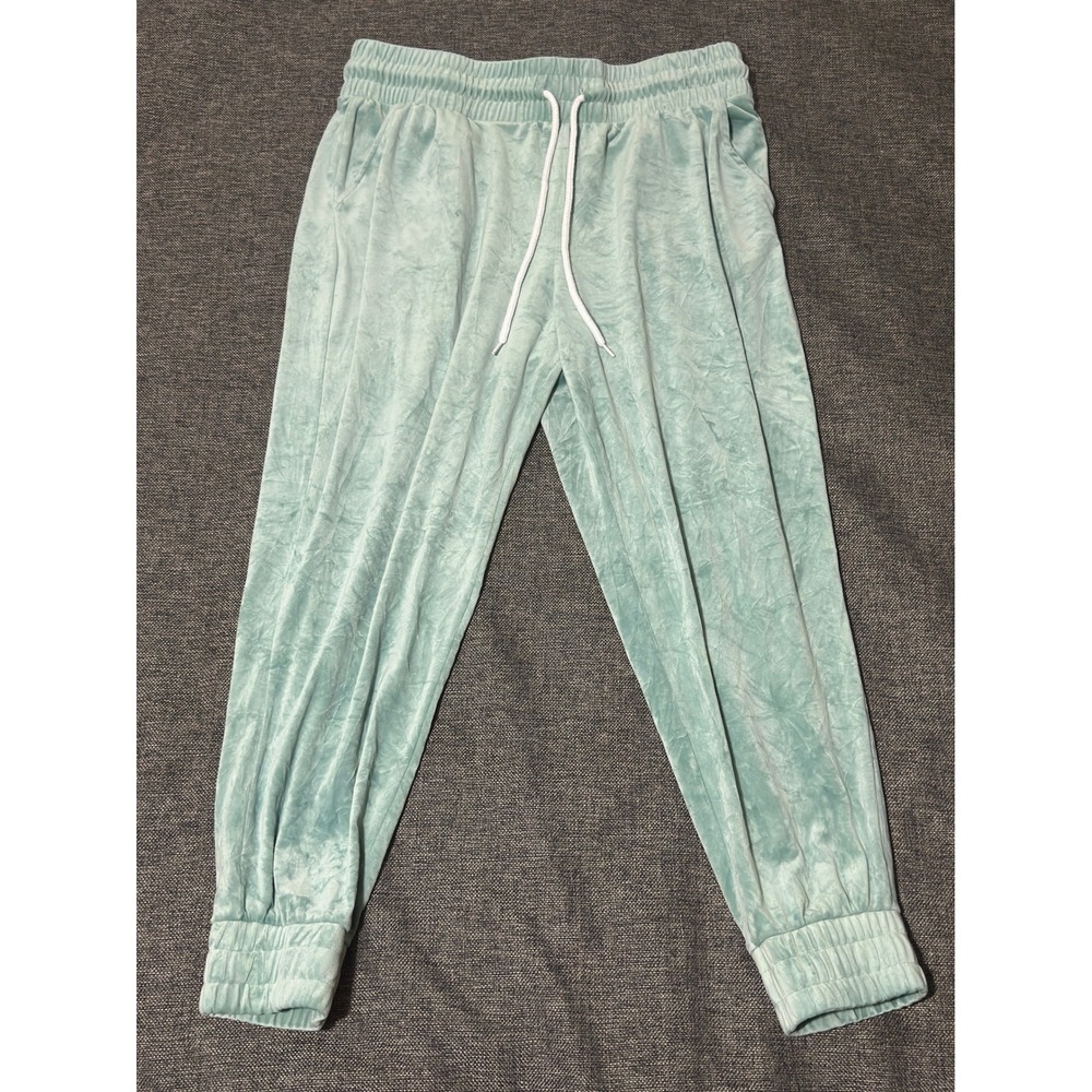 No Boundaries Juniors XXL (19) Joggers Aqua Blue Velour Elastic Waist Pockets